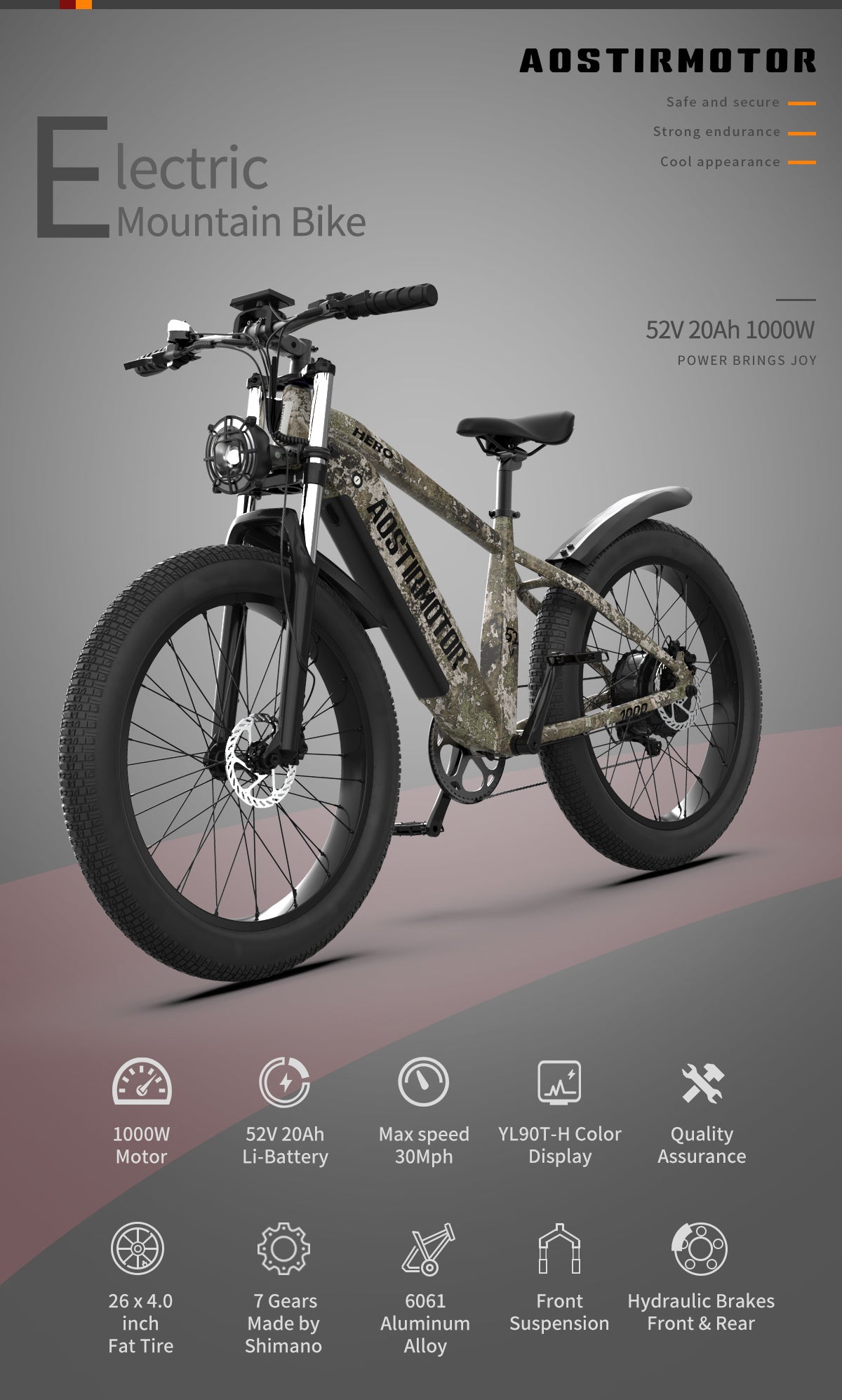 52V Fat Tire E-Bike Extended-Range & Hydraulic Disc Brakes